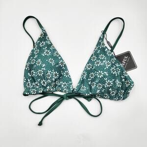 NWT Zaful Green Floral Print Bikini Top Women's Size L (8 US) Adjustable Swim